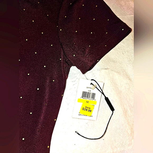 NWT, Calvin Klein,M  burgundy with gold studs, short sleeve tshirt - Picture 2 of 4
